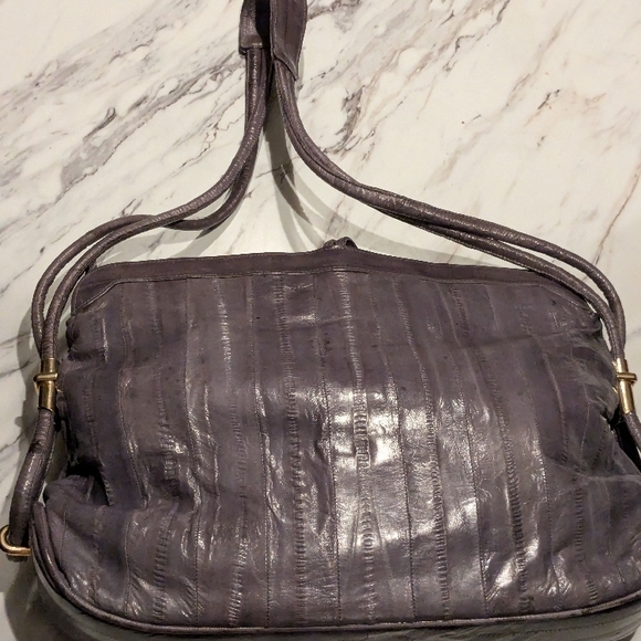 Grey Eel Skin Leather Shoulder Bag - Picture 4 of 6